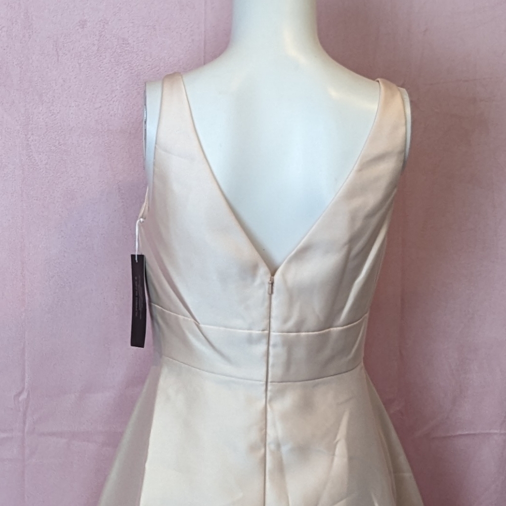 Alfred Sung Sateen Twill V Neck Hi Low Bridesmaid Dress in Blush Pink - Picture 5 of 9